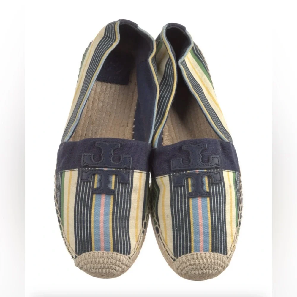 Tory Burch Stripe Espadrilles Size 10 Logo Flats Summer Shoes